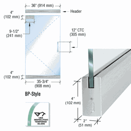 CRL BP4BS12SE Frameless Glass 3' BP-Style Brushed Stainless Single Door Kit (No Lock)
