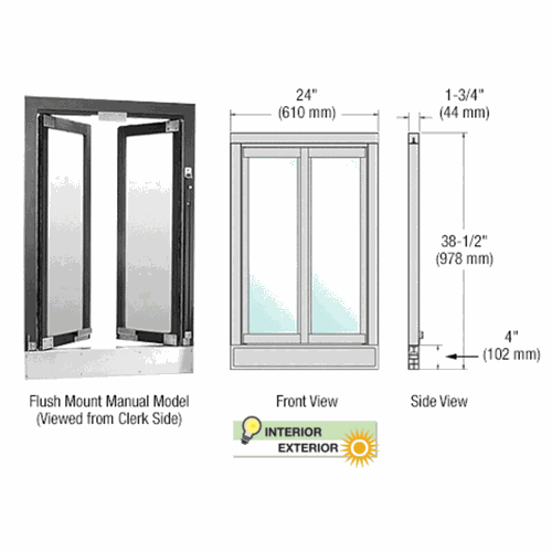 CRL BFW1DU Duranodic Bronze Anodized Bi-Fold Service Window, Manual Flush Mount