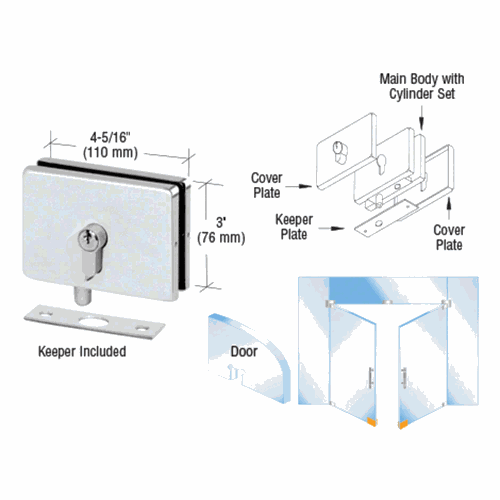 CRL EUR680PS Polished Stainless EUR Series Glass-Mounted Patch Lock with Keeper