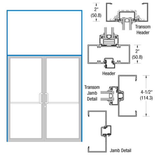 CRL 0A9281172 U.S. Aluminum Clear Anodized Class 1 Transom Double Door Frame with Hinge