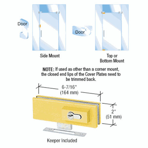 CRL EUR205BR Brass EUR Series Complete Patch Lock with Cylinder