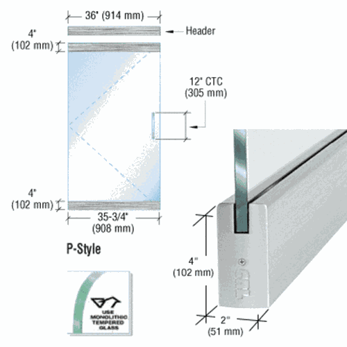 CRL P4BS12SE Frameless Glass 3'-0