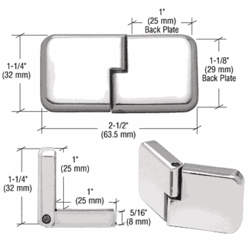 CRL UVHG3CH Chrome UV Bond Classic Glass Door Hinge
