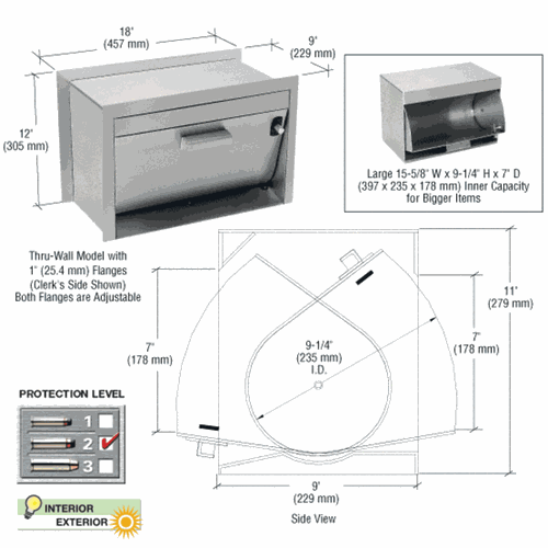 CRL H0P1611TW Brushed Stainless Thru-Wall Pass-Thru Hopper