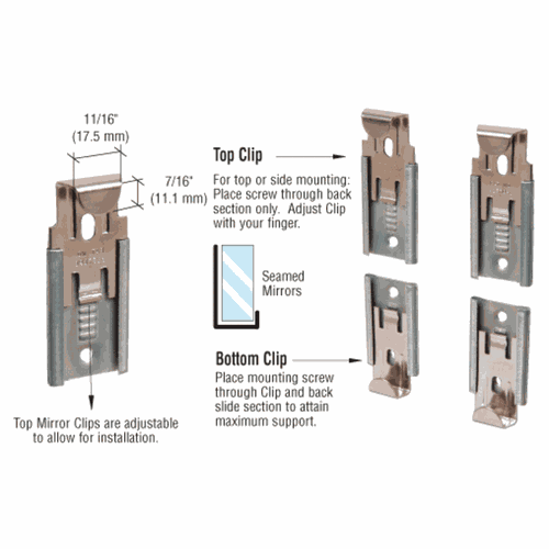 CRL 64114 Nickel-Plated Adjustable Mirror Clip Set for 1/4