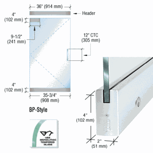 CRL BP4SA12SEL Frameless Glass 3' Satin Anodized Single Door Entrance Kit with Lock