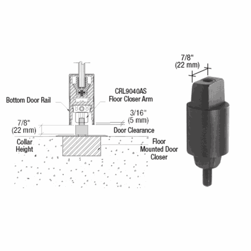 CRL 9040S23 Floor-Mounted Closer, 7/8