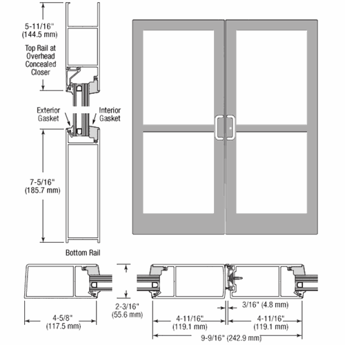CRL SZ62411 U.S. Aluminum Clear Anodized IG600 Series StormFront Butt Hinged Entrance