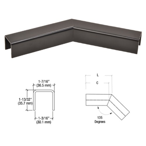 CRL L10H3MBL Matte Black L10 U-Channel 135 Corner for 21.52mm Laminated Glass Railing