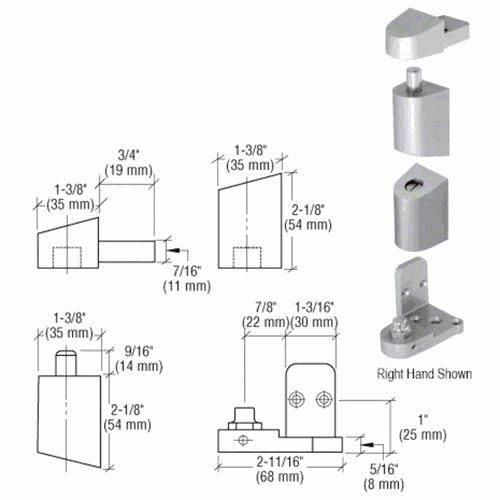CRL 0P40011R Aluminum Right Hand Pivot Set 0P400 Top Bottom