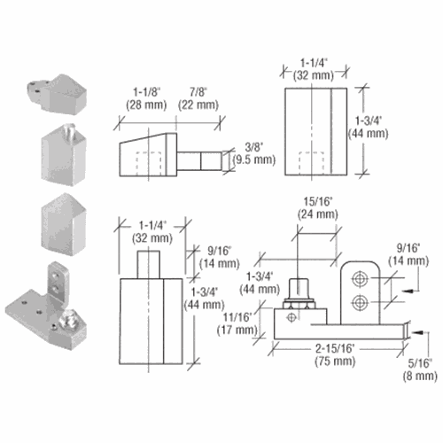 CRL 0P31LHA Aluminum Left-Hand Offset Pivot Set with 1/8