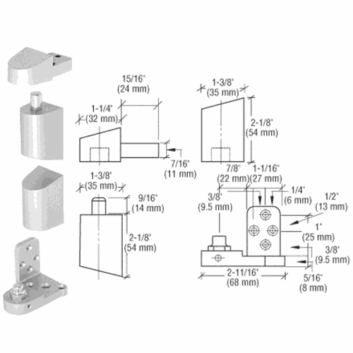 CRL 0P41RHA Aluminum Right-Hand Offset Pivot Set with 3/32