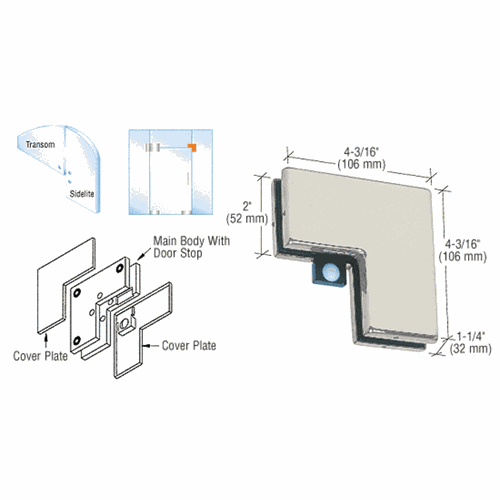 CRL PH60BS Brushed Stainless Transom Patch with Reversible Door Stop