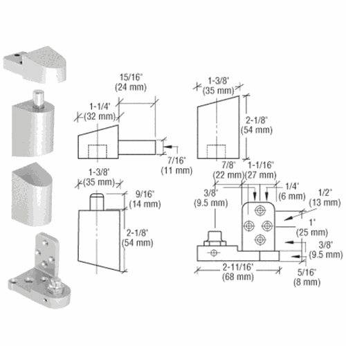 CRL 0P41LHA Aluminum Left-Hand Offset Pivot Set with 3/32