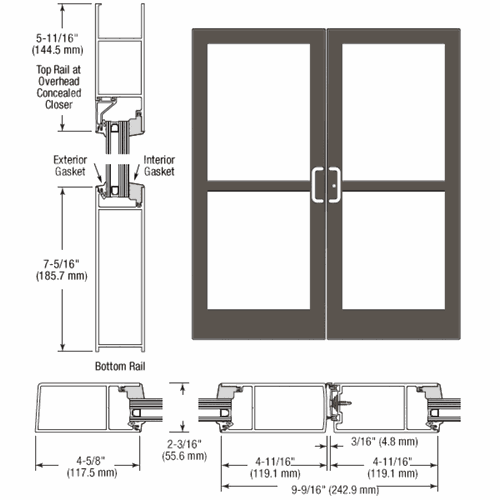 CRL SZ62922 U.S. Aluminum IG600 Bronze Black Anodized StormFront Gear Hinged Entrance