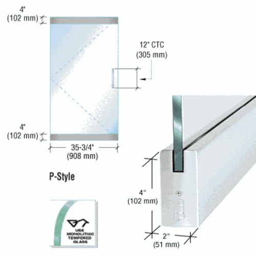 CRL P4SA12S Frameless Dry Glazed 3'-0