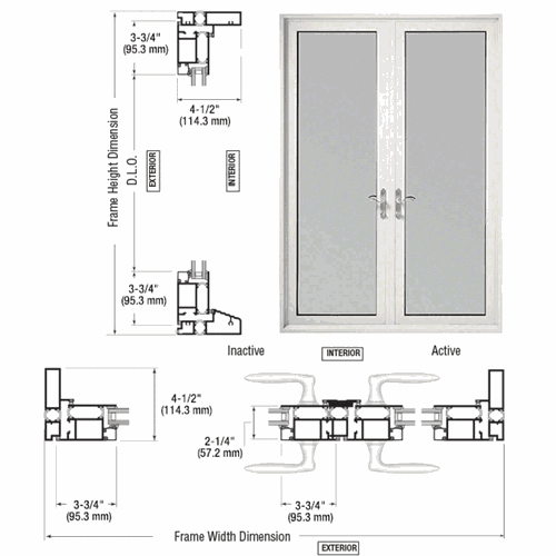 CRL TD92252P0 Custom Series 900 White KYNAR Swing-Out Terrace Door Pair, 3-3/4