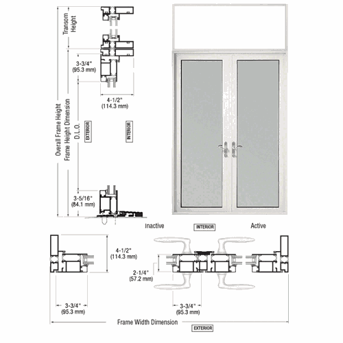 CRL PNL92552P0 U.S. Aluminum KYNAR 925 White Transom Patio Door Swing Out Pair