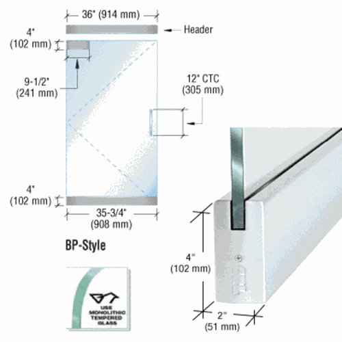CRL BP4SA12SE Frameless Glass 3' BP-Style Satin Anodized Single Door Entrance Kit