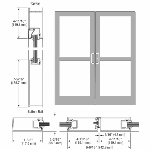 CRL SZ42811 U.S. Aluminum Clear Anodized IG500 Series StormFront Gear Hinged Entrance