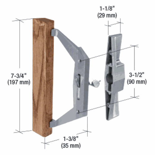 CRL C1025 Wood/Aluminum Sliding Glass Door Handle Set for Burval Trimview, 3-1/2