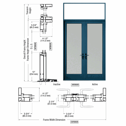 CRL PNA92571P0 U.S. Aluminum KYNAR 925 Transom Patio Door Pair, Swing Out