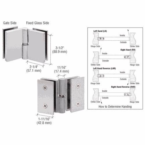 CRL GH180LBS 316 Brushed Stainless Left-Hand Glass-to-Glass Gate Pivot Hinge