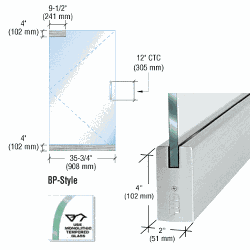 CRL BP4BS12S Frameless Glass 3' BP-Style Brushed Stainless Single Door Kit (No Lock)