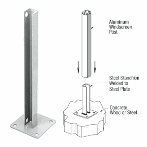 CRL PSB1BS Metallic Silver AWS Steel Stanchion for 180 Round/Rectangular Posts