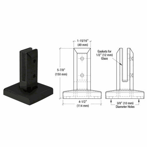 CRL FWCS20MBL Matte Black Surface Mount Square Spigot - Friction Fit