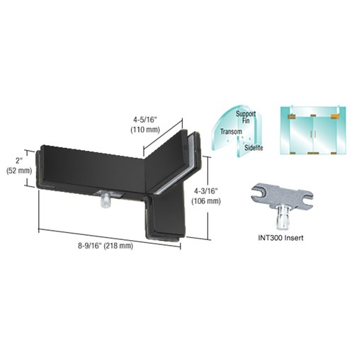 CRL PH41LMBL Matte Black Left Hand Sidelite Transom Patch with Support Fin and 1NT300 Insert