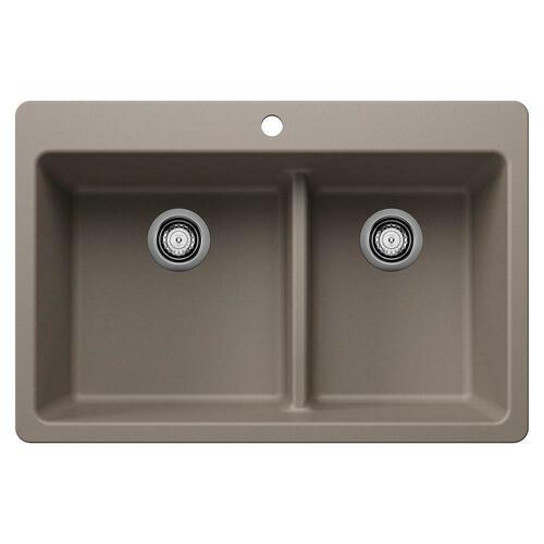 Blanco 443214 LIVEN 1-3/4 DOUBLE BOWL KITCHEN SINK WITH LOW DIVIDE - TRUFFLE