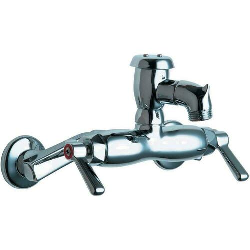 Chicago Faucets 305-VBRCP Polished Chrome Two Lever Wall Mount Service Faucet