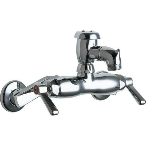 Chicago Faucets 305-VBCP Polished Chrome Two Lever Wall Mount Service Faucet