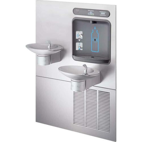Elkay HTHBWF-OVLSER-I HydroBoost 8 gph Wall Mount Plastic and Stainless Steel ADA Indoor Rated Bi-Level Bottle Filler Fountain Combo with Recessed ...