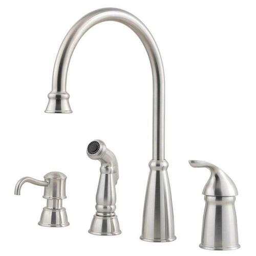 Pfister GT26-4CBS Stainless Steel Single Handle Kitchen Faucet with Side Spray Soap Dispenser