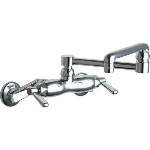 Chicago Faucets 445-DJ13ABCP 2.2 GPM Wall Mount Hot/Cold Sink Faucet with Double Lever, Polished Chrome