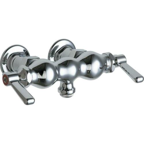 Chicago Faucets 65-261ABCP Wall Mount Hot Cold Sink Faucet, Double Lever, Polished Chrome