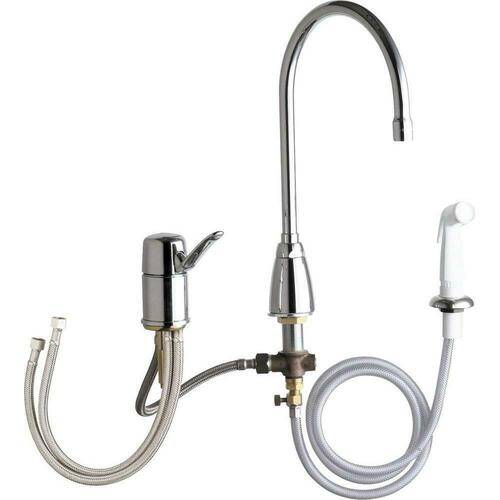 Chicago Faucets 2304-E35ABCP Polished Chrome Single Handle Kitchen Faucet with Side Spray