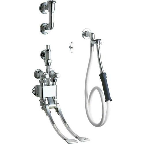 Chicago Faucets 910-G777-19KCP Two Metering Handle Wall Mount Service Faucet in Polished Chrome