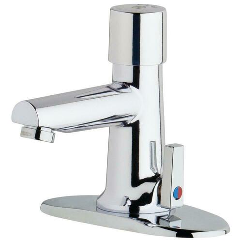 Chicago Faucets 3502-4E2805ABCP Polished Chrome Single Handle Centerset Metering Bathroom Sink Faucet