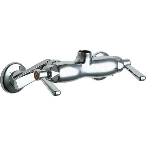Chicago Faucets 445-LESAB 2.2 GPM Wall Mount Hot/Cold Sink Faucet with Double Lever, Polished Chrome
