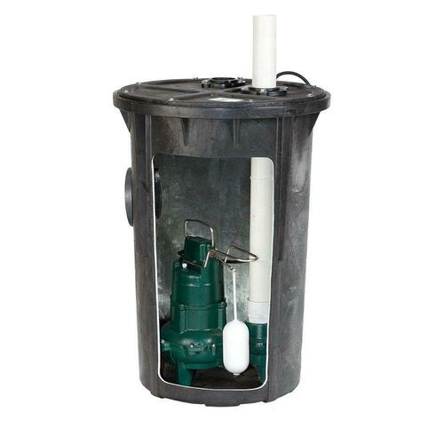 Zoeller 912-0007 115V 2/5 HP 90 GPM Poly Sewage Pump Basin System with 20 ft Cord