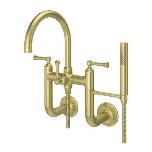 Pfister LG6-3TBBG Brushed Gold Three-Handle Wall-Mount Tub Filler with Handshower