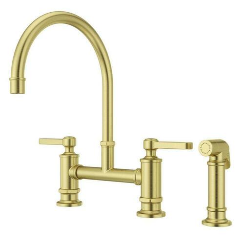 Pfister LG31-TDBG Brushed Gold Two Handle Bridge Kitchen Faucet with Side Spray