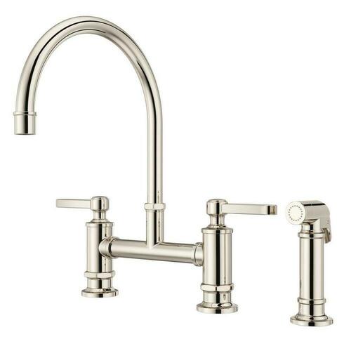 Pfister LG31-TDD Polished Nickel Two Handle Bridge Kitchen Faucet with Side Spray