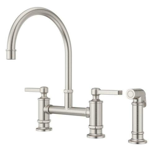 Pfister LG31-TDS Stainless Steel Two Handle Bridge Kitchen Faucet with Side Spray