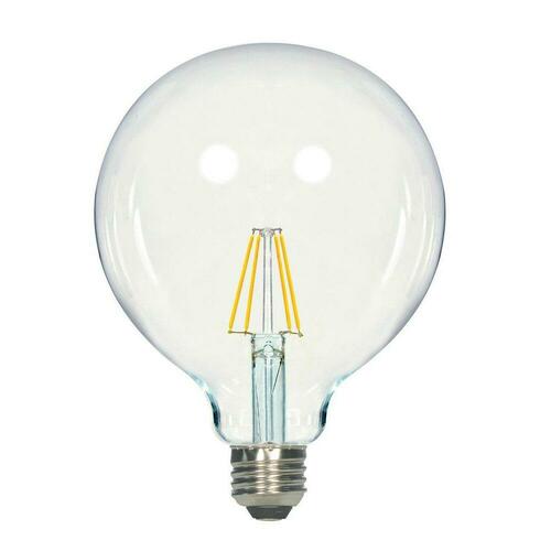 Satco S21252 60W G40 LED Dimmable Light Bulb, Medium E-26 Base, Clear, 6-27/50 in.