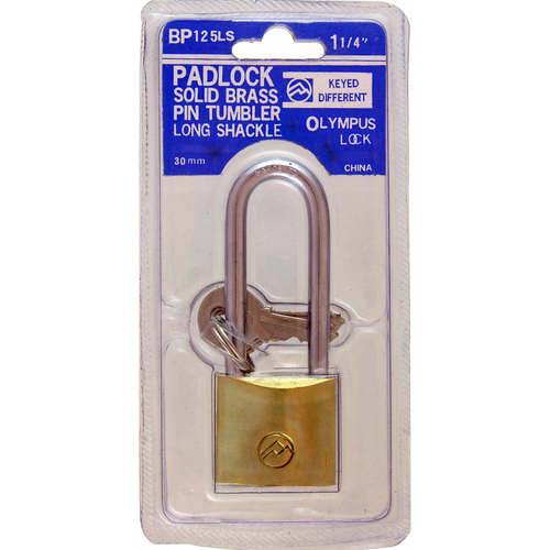 Olympus Lock BP125LSKA51 1-1/4in Brass Padlock, Keyed Alike 51, 3 Keys, 7/32in Shackle Diameter
