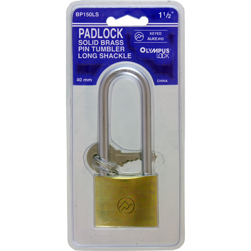 Olympus Lock BP150LSKD 1-1/2in Brass Padlock, Keyed Alike 70, 3 Keys, 1/4in Shackle Diameter